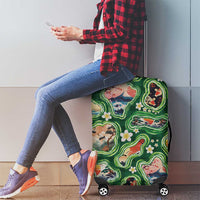 Hawaiian and Japanese Culture Together Luggage Cover Hawaiian Island Shapes with Japanese Landscape Green Color