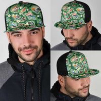 Hawaiian and Japanese Culture Together Mesh Trucker Cap Hawaiian Island Shapes with Japanese Landscape Green Color