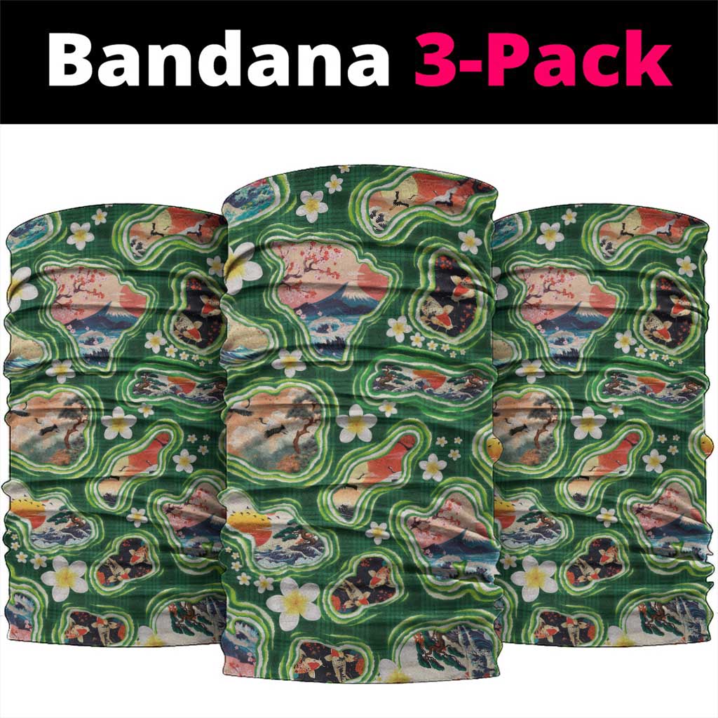 Hawaiian and Japanese Culture Together Neck Gaiter Hawaiian Island Shapes with Japanese Landscape Green Color LT03 package One Size: 25*50cm Green - Polynesian Pride