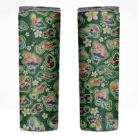 Hawaiian and Japanese Culture Together Skinny Tumbler Hawaiian Island Shapes with Japanese Landscape Green Color