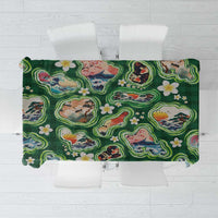 Hawaiian and Japanese Culture Together Tablecloth Hawaiian Island Shapes with Japanese Landscape Green Color