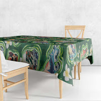 Hawaiian and Japanese Culture Together Tablecloth Hawaiian Island Shapes with Japanese Landscape Green Color
