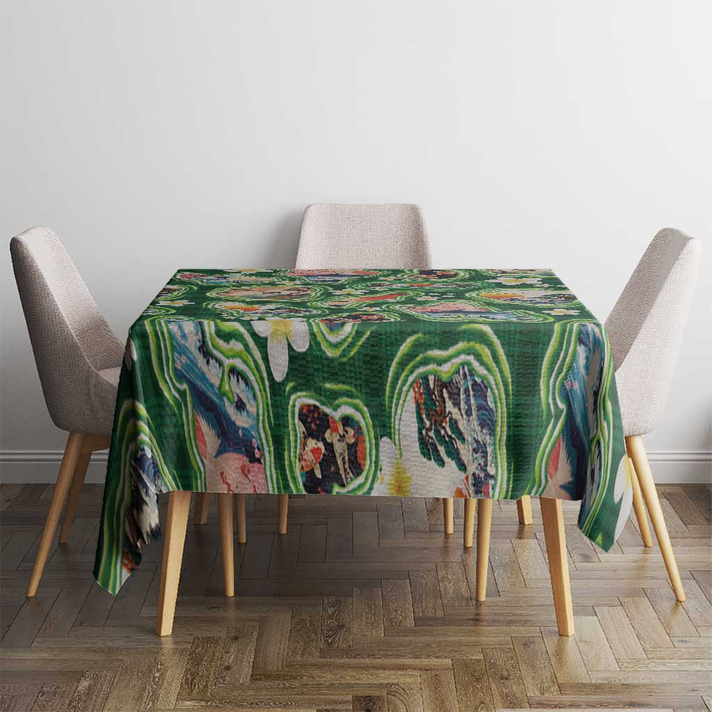 Hawaiian and Japanese Culture Together Tablecloth Hawaiian Island Shapes with Japanese Landscape Green Color