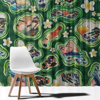 Hawaiian and Japanese Culture Together Window Curtain Hawaiian Island Shapes with Japanese Landscape Green Color