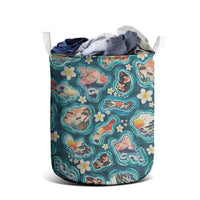 Hawaiian and Japanese Culture Together Laundry Basket Hawaiian Island Shapes with Japanese Landscape Teal Color