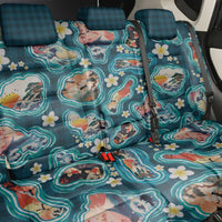 Hawaiian and Japanese Culture Together Back Car Seat Cover Hawaiian Island Shapes with Japanese Landscape Teal Color