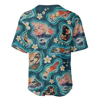 Hawaiian and Japanese Culture Together Baseball Jersey Hawaiian Island Shapes with Japanese Landscape Teal Color