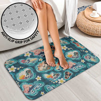 Hawaiian and Japanese Culture Together Bathroom Set Hawaiian Island Shapes with Japanese Landscape Teal Color