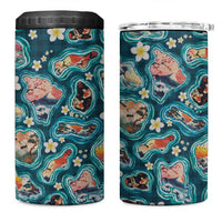 Hawaiian and Japanese Culture Together 4 in 1 Can Cooler Tumbler Hawaiian Island Shapes with Japanese Landscape Teal Color