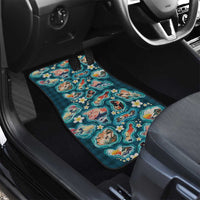 Hawaiian and Japanese Culture Together Car Mats Hawaiian Island Shapes with Japanese Landscape Teal Color