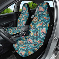 Hawaiian and Japanese Culture Together Car Seat Cover Hawaiian Island Shapes with Japanese Landscape Teal Color