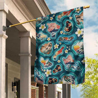 Hawaiian and Japanese Culture Together Garden Flag Hawaiian Island Shapes with Japanese Landscape Teal Color