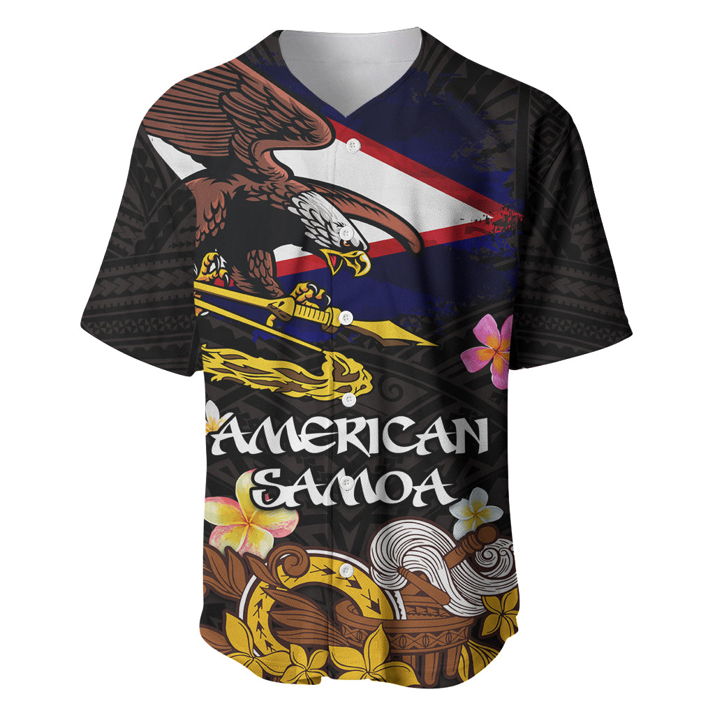 American Samoa Fue and Kava Bowl Baseball Jersey Plumeria and Polynesian Pattern