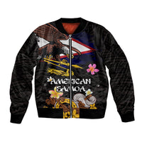 American Samoa Fue and Kava Bowl Bomber Jacket Plumeria and Polynesian Pattern LT03 Unisex Black - Polynesian Pride