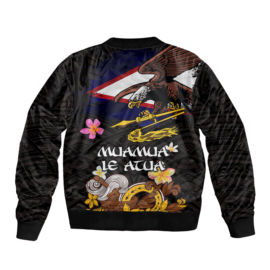 American Samoa Fue and Kava Bowl Bomber Jacket Plumeria and Polynesian Pattern LT03 - Polynesian Pride