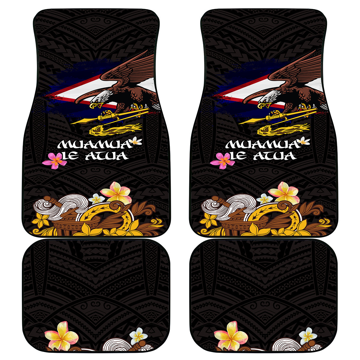 American Samoa Fue and Kava Bowl Car Mats Plumeria and Polynesian Pattern LT03 - Polynesian Pride