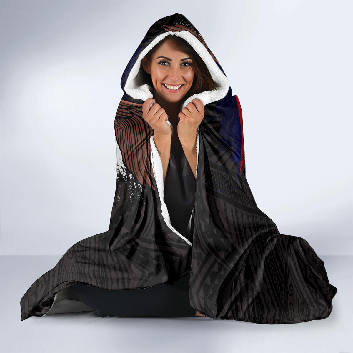 American Samoa Fue and Kava Bowl Hooded Blanket Plumeria and Polynesian Pattern LT03 - Polynesian Pride