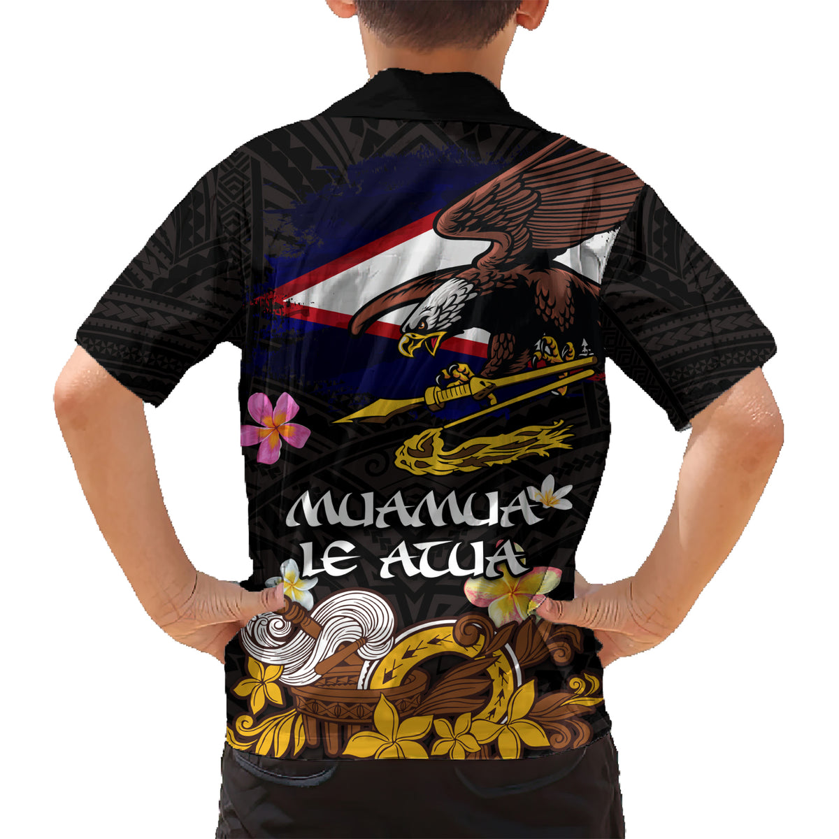 American Samoa Fue and Kava Bowl Kid Hawaiian Shirt Plumeria and Polynesian Pattern LT03 - Polynesian Pride