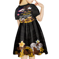 American Samoa Fue and Kava Bowl Kid Short Sleeve Dress Plumeria and Polynesian Pattern LT03 - Polynesian Pride