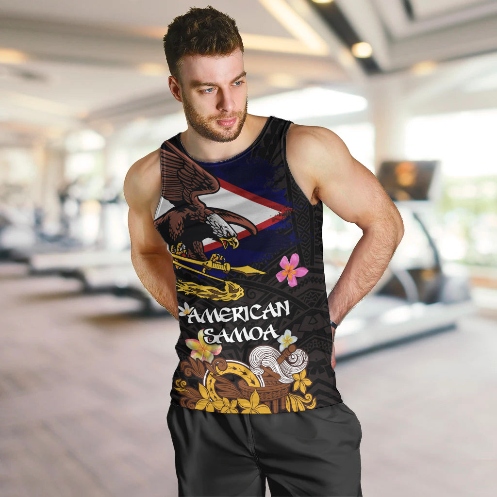 American Samoa Fue and Kava Bowl Men Tank Top Plumeria and Polynesian Pattern LT03 Black - Polynesian Pride