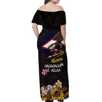 American Samoa Fue and Kava Bowl Off Shoulder Maxi Dress Plumeria and Polynesian Pattern LT03 - Polynesian Pride
