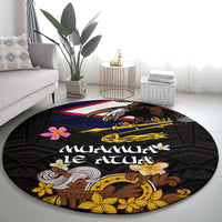American Samoa Fue and Kava Bowl Round Carpet Plumeria and Polynesian Pattern