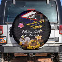 American Samoa Fue and Kava Bowl Spare Tire Cover Plumeria and Polynesian Pattern LT03 Black - Polynesian Pride