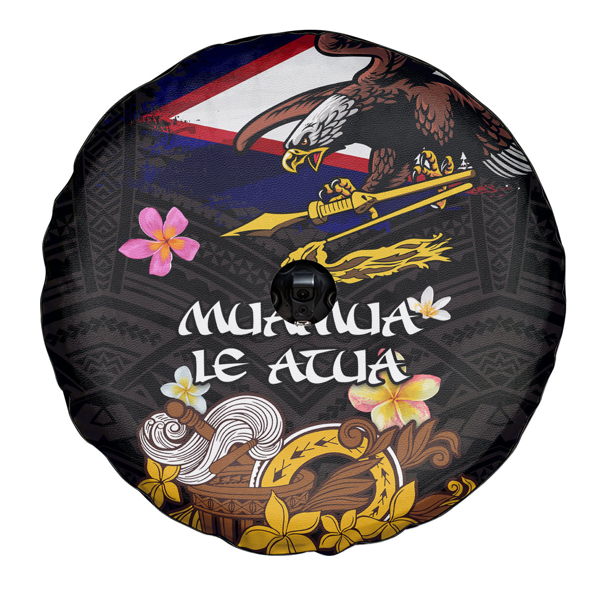 American Samoa Fue and Kava Bowl Spare Tire Cover Plumeria and Polynesian Pattern LT03 - Polynesian Pride