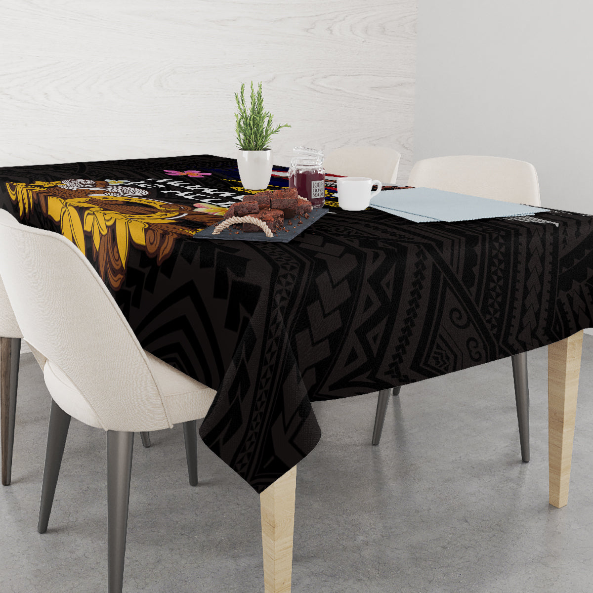 American Samoa Fue and Kava Bowl Tablecloth Plumeria and Polynesian Pattern LT03 - Polynesian Pride