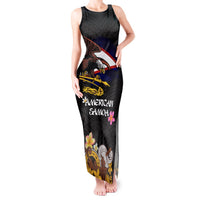 American Samoa Fue and Kava Bowl Tank Maxi Dress Plumeria and Polynesian Pattern LT03 Women Black - Polynesian Pride