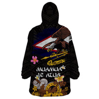 American Samoa Fue and Kava Bowl Wearable Blanket Hoodie Plumeria and Polynesian Pattern LT03 - Polynesian Pride