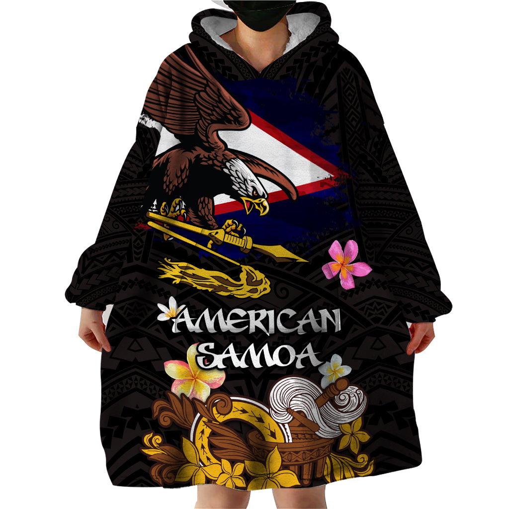 American Samoa Fue and Kava Bowl Wearable Blanket Hoodie Plumeria and Polynesian Pattern LT03 - Polynesian Pride