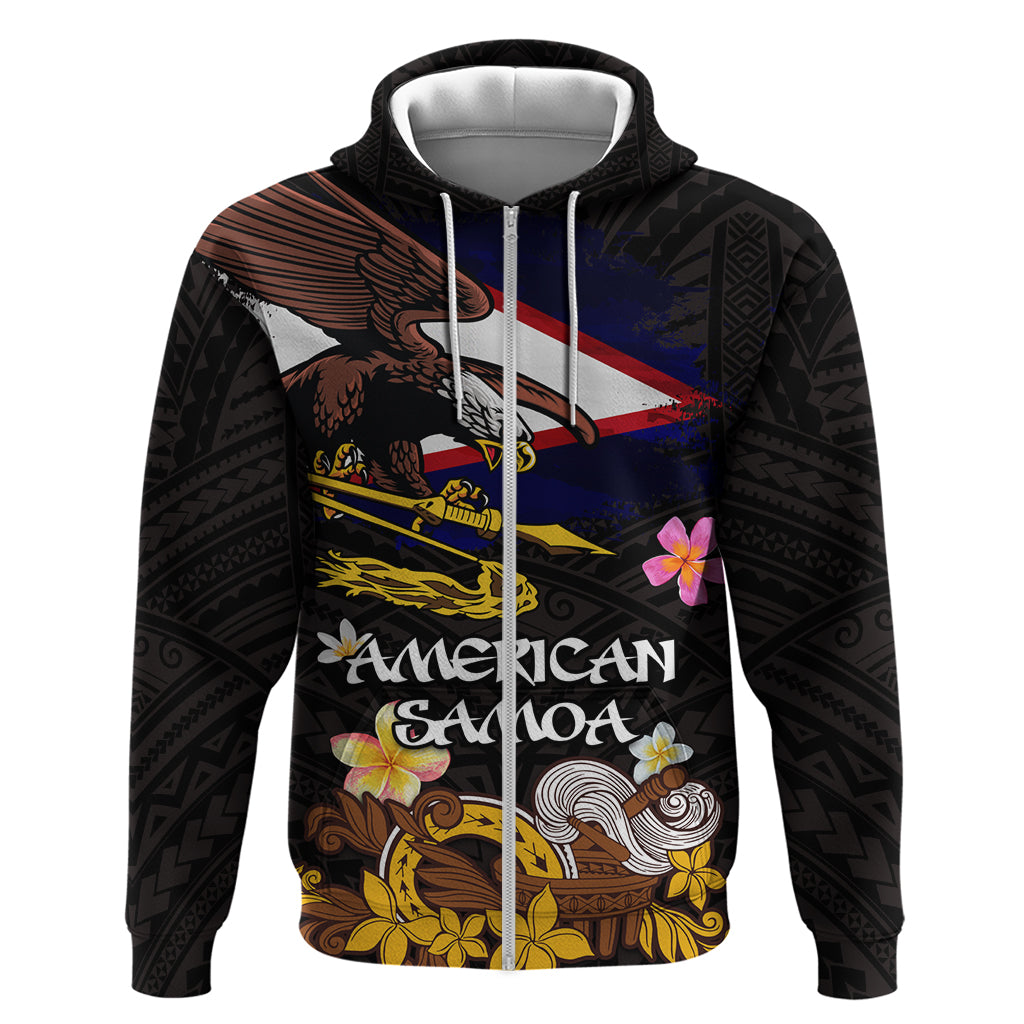 American Samoa Fue and Kava Bowl Zip Hoodie Plumeria and Polynesian Pattern