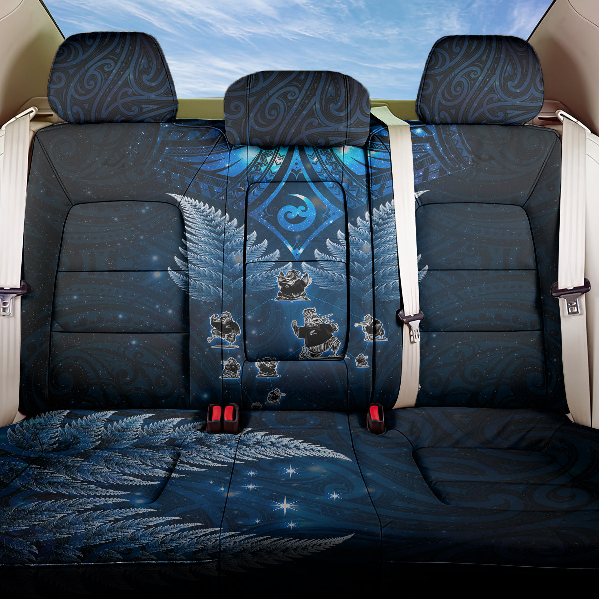 New Zealand Matariki Back Car Seat Cover Maori Pattern and Kiwi Bird Haka Dance Sky Night