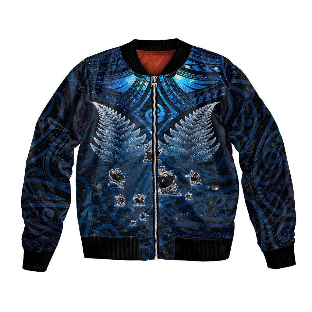 New Zealand Matariki Bomber Jacket Maori Pattern and Kiwi Bird Haka Dance Sky Night