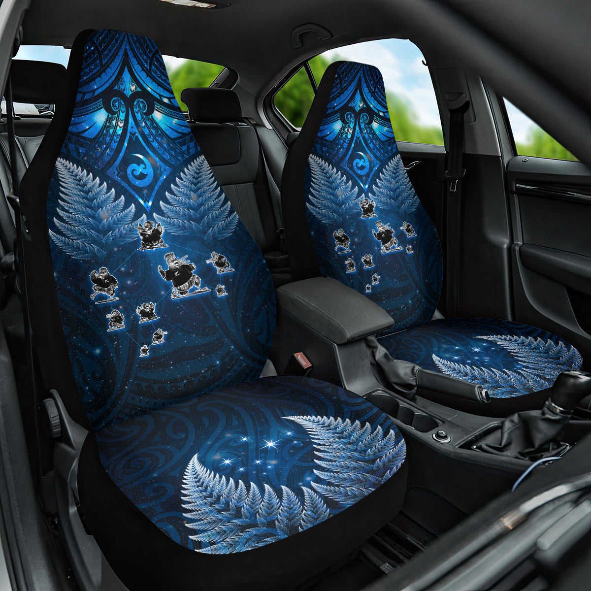 New Zealand Matariki Car Seat Cover Maori Pattern and Kiwi Bird Haka Dance Sky Night