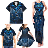 New Zealand Matariki Family Matching Tank Maxi Dress and Hawaiian Shirt Maori Pattern and Kiwi Bird Haka Dance Sky Night