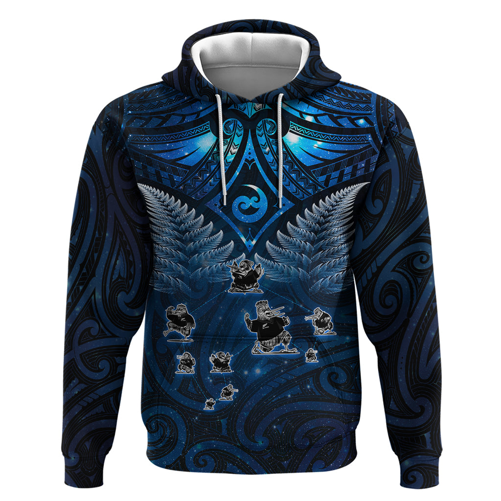 New Zealand Matariki Hoodie Maori Pattern and Kiwi Bird Haka Dance Sky Night