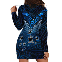New Zealand Matariki Hoodie Dress Maori Pattern and Kiwi Bird Haka Dance Sky Night