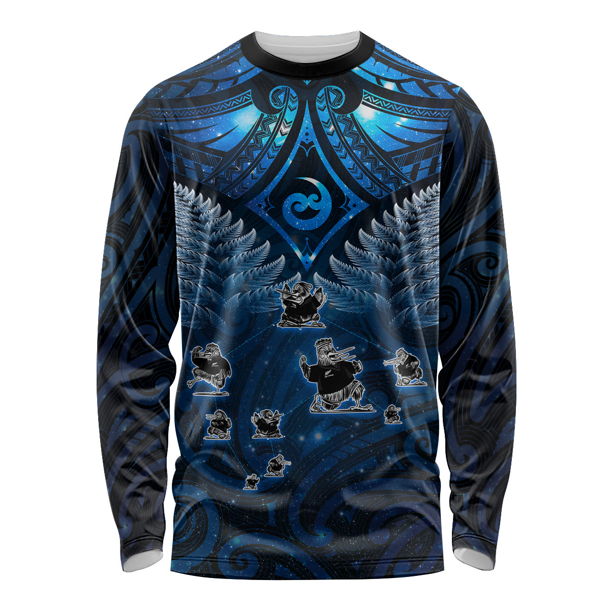 New Zealand Matariki Long Sleeve Shirt Maori Pattern and Kiwi Bird Haka Dance Sky Night