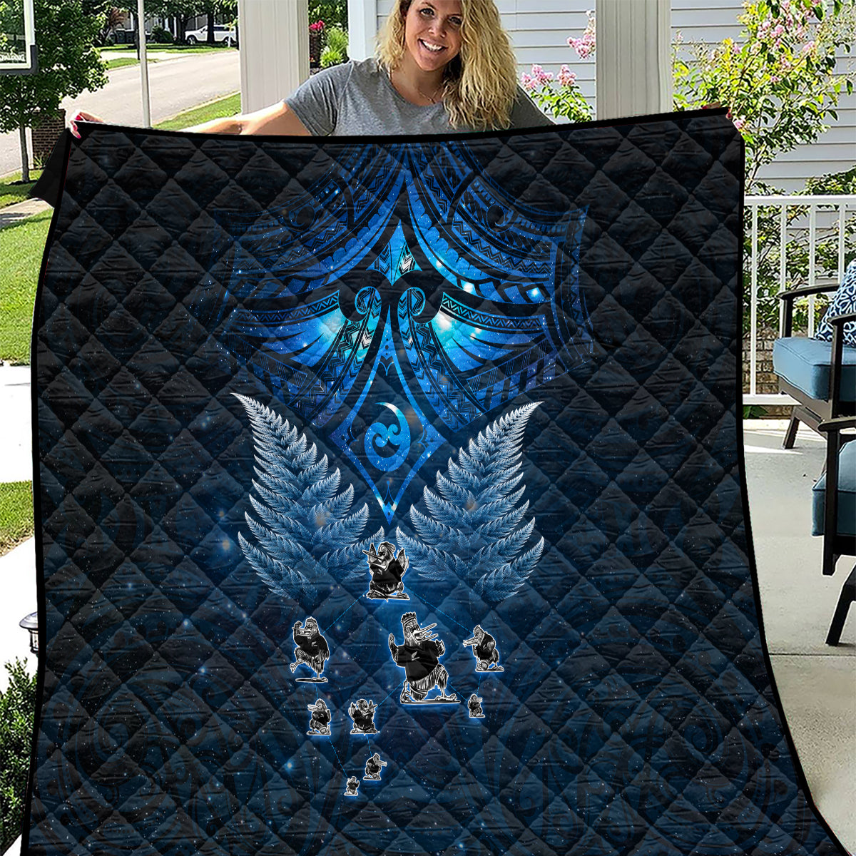 New Zealand Matariki Quilt Maori Pattern and Kiwi Bird Haka Dance Sky Night