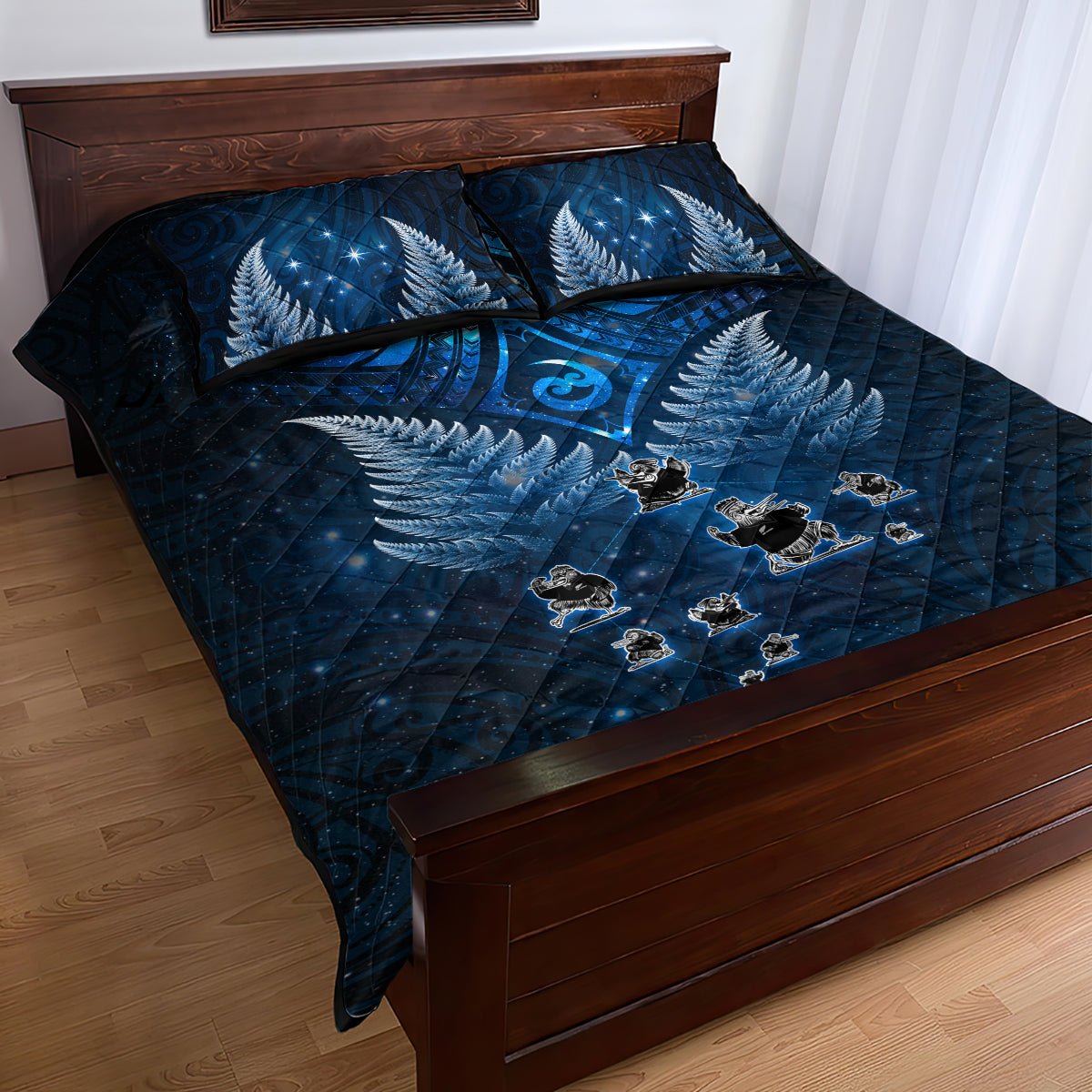 New Zealand Matariki Quilt Bed Set Maori Pattern and Kiwi Bird Haka Dance Sky Night