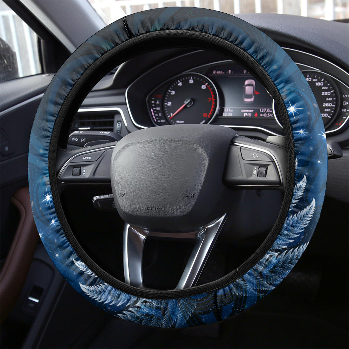 New Zealand Matariki Steering Wheel Cover Maori Pattern and Kiwi Bird Haka Dance Sky Night