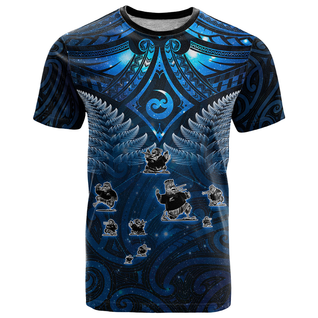 New Zealand Matariki T Shirt Maori Pattern and Kiwi Bird Haka Dance Sky Night