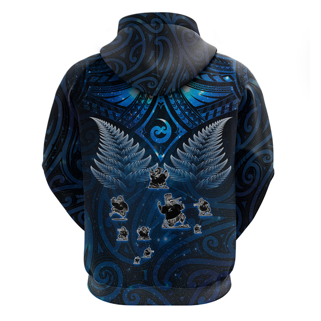 New Zealand Matariki Zip Hoodie Maori Pattern and Kiwi Bird Haka Dance Sky Night
