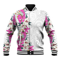 Hawaii Tropical Leaves and Flowers Baseball Jacket Tribal Polynesian Pattern White Style LT03 Unisex White - Polynesian Pride