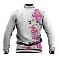 Hawaii Tropical Leaves and Flowers Baseball Jacket Tribal Polynesian Pattern White Style LT03 - Polynesian Pride