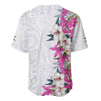 Hawaii Tropical Leaves and Flowers Baseball Jersey Tribal Polynesian Pattern White Style