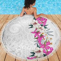 Hawaii Tropical Leaves and Flowers Beach Blanket Tribal Polynesian Pattern White Style LT03 - Polynesian Pride