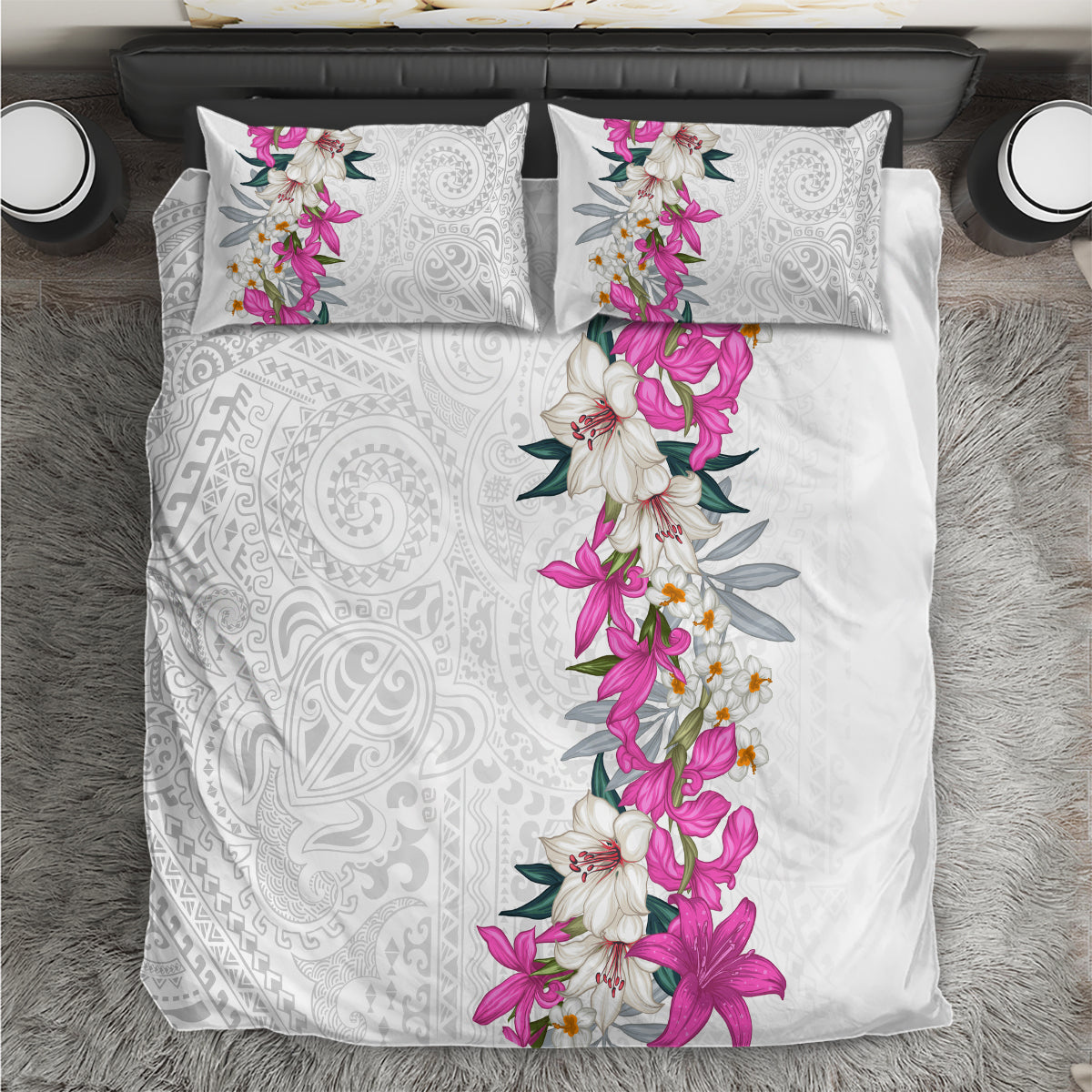 Hawaii Tropical Leaves and Flowers Bedding Set Tribal Polynesian Pattern White Style LT03 White - Polynesian Pride
